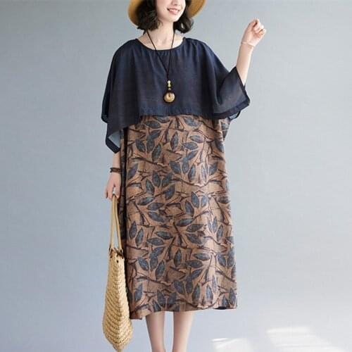 Patchwork Print Floral Ruffle Fashion Women Dress Chiffon Batwing Sleeve Thin Soft Loose Summer Dress Women Casual Beach Dress