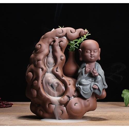 Home Decoration Creative The Little Monk Censer Bullet Blackflow Incense Cones Or Incense Stick Burner Smoke Ceramic Censer