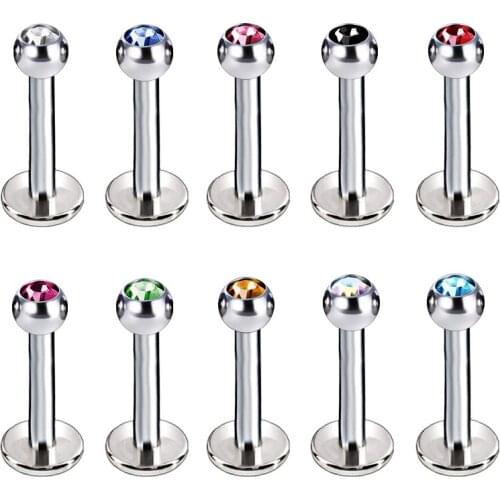 2Pcs Surgical Stainless Steel Lip Rings Labret Stud Piercing Bar With Crystal Percing Earring Body Jewelry tragus pircing
