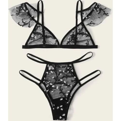 Women Fashion Lingerie Set Sexy Bra Sets For Ladies Three-point Embroidered See-through Lightweight Bra Ladies Underwear