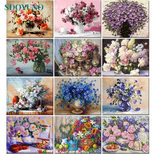 SDOYUNO 60x75cm Oil Paint By Numbers Flowers Frameless DIY Painting By Numbers On Canvas Hand Painting Home Decor Unique Gift