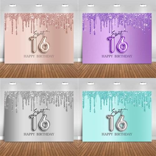 Mocsicka Glitter Sweet 16 Happy Birthday Party Backdrop Photography Girl Birthday Decoration Photo Background for Photo Studio