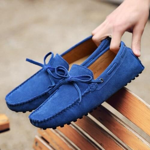 Qmaigie loafers men shoes casual suede shoe leather Luxury Men Slip On Shoes blue Classic Mens trend Mocassin man big size 48 49