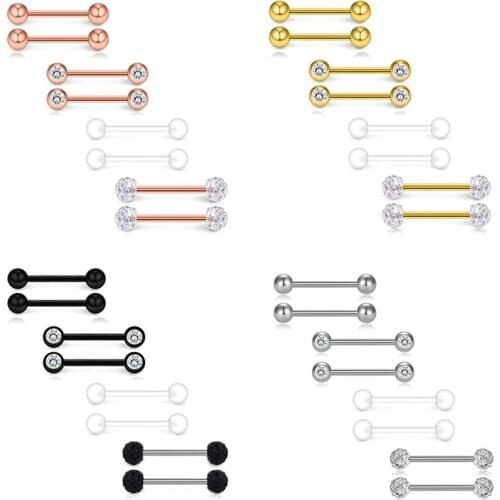 Stainless Steel Crystal Nipple Piercing Set 14G Rose Gold Nipple Piercing Bar Bulk Tongue Ring Pack Nipple Piercing Lot Jewelry