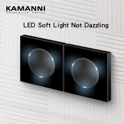 KAMANNI LED Backlight Wall Switch Socket With USB Push Button Light Switches for Home 220v Crystal Glass Panel Black EU Standard