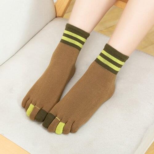 Retro Harajuku Striped Five Fingers Socks for Women Cotton Short Patchwork Colorful Toe Crew Sock Female Low Calf Sox Calcetines
