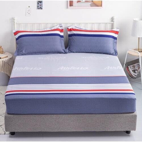 New On Product) 1pcs 100%Cotton Printed Solid Fitted Sheet Mattress Cover Four Corners With Elastic Band Bed Sheet