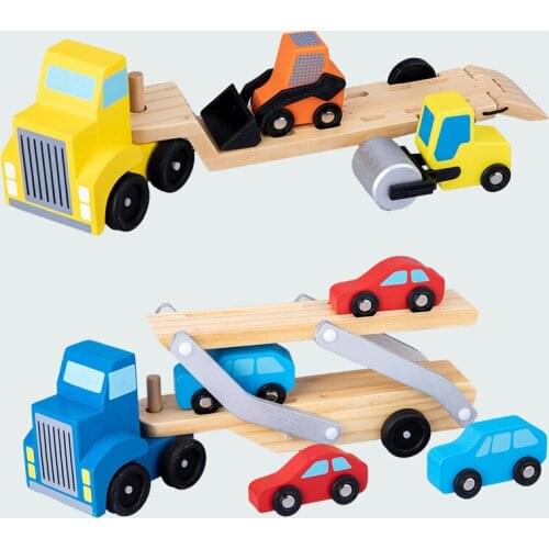 New Wooden Double Decker Truck Toy Transport Carrier Truck Simulation Toy Car Model For Children Educational Wooden Toys Kids