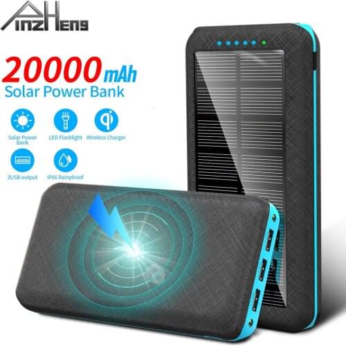 PINZHENG 20000mAh Wireless Charging Power Bank For iPhone Xiaomi Solar Power Bank External Battery Portable Charger For Samsung