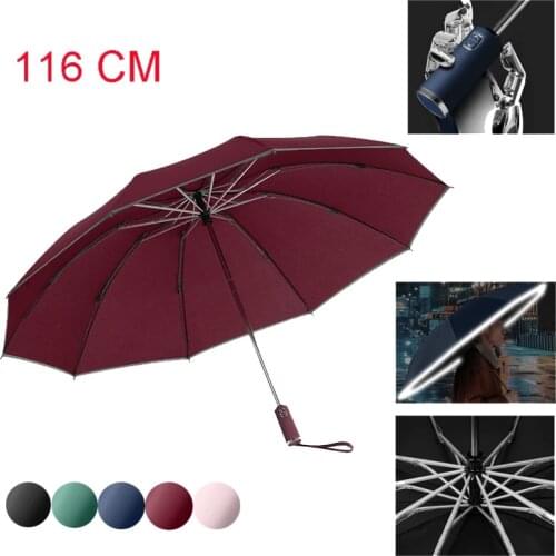 Fully Automatic Reverse Folding Umbrella Reflective Strip Rain and Sunny Car Umbrellas Ten-bone Windproof Umbrella for Women Men