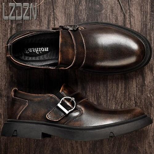Tooling Summer Trendy Shoes Mens Shoes Wild Big Head Genuine Leather Shoes No Laces Chelsea Boots Cowhide Boots Martin Increase