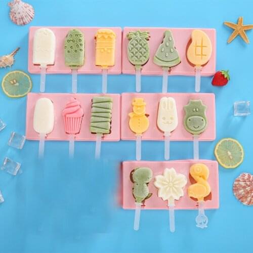 Cute Cartoon Ice Cream Mold Silicone Popsicle Mold Reusable BPA-Free Ice Pop Mold With Lids and Sticks