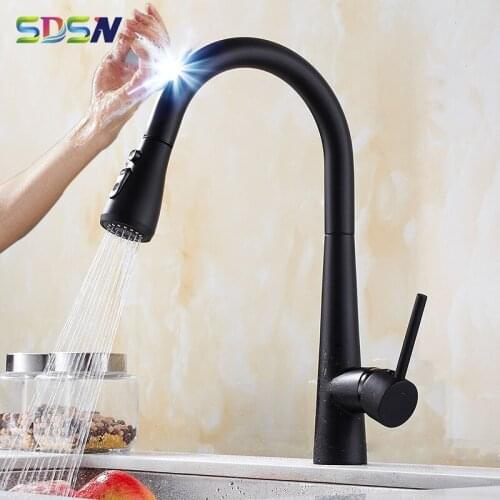 Black Touch Kitchen Faucets SDSN Black Bronze Pull Out Kitchen Mixer Tap Sensor Kitchen Sink Faucet Touch Kitchen Mixer Taps
