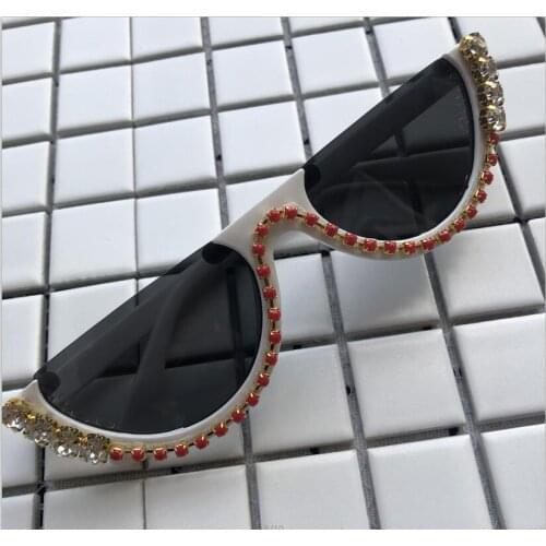Handmade Rainbow Beads Diamond Women Sunglasses Half Frame Men Eyewear Creative Designer Sun Glasses UV400 Round Eyeglass Oculos