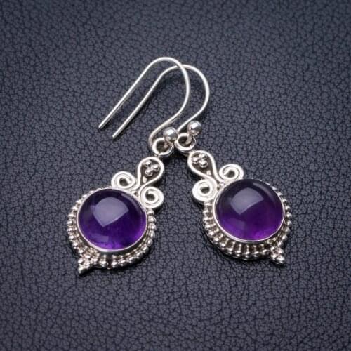 StarGems Natural Amethyst Handmade 925 Sterling Silver Earrings 1.5" E1182