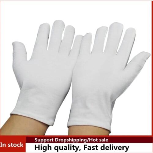 1 Pairs New Full Finger Men Women Etiquette White Cotton Gloves Waiters/Drivers/Jewelry/Workers Mittens Sweat Absorption Gloves
