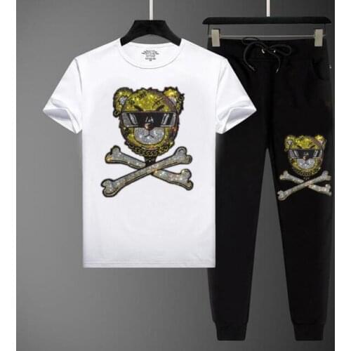 High-quality european-style casual fashion mens summer Tracksuit Hot drill design suit