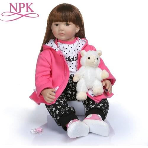 60CM high quality soft silicone reborn toddler girl doll in hoodie dress bebe doll reborn long hair doll 6-9M real baby size