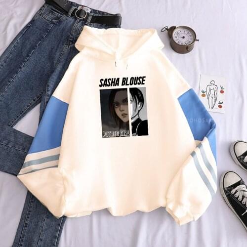 Harajuku Japan Anime Attack On Titan Sasha Braus Patchwork Hoodies Kawaii Cartoon Streetwear All-match Unisex Winter Sweatshirts