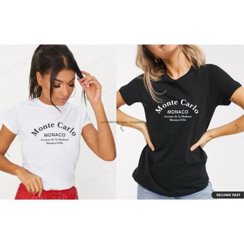 Ladies Monte Carlo Monaco Fashion Slogan Printed T Shirt Short Sleeve Top Summer