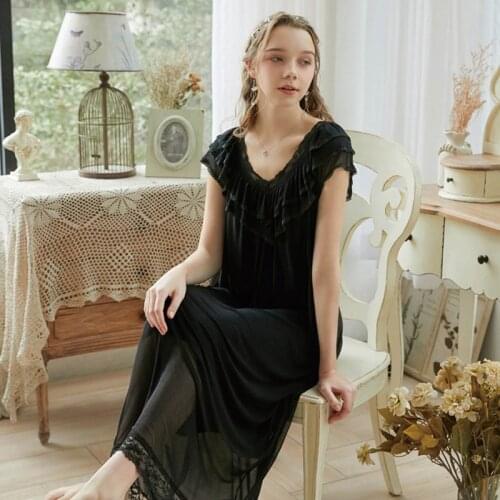Wasteheart Women Homewear Pruple Black Sexy Sleepwear Nightdress Lace Princess Nightwear Luxury Nightgown Female Gown