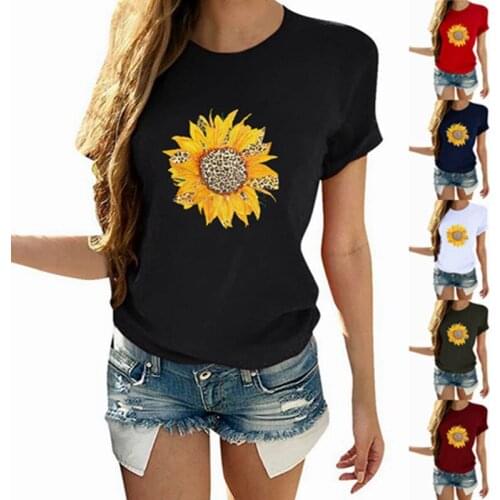 T-shirts Women Sunflower Cute Fashion Spring Summer Tshirt Top Lady Stylish 2021 Print Clothes Tee T-Shirt