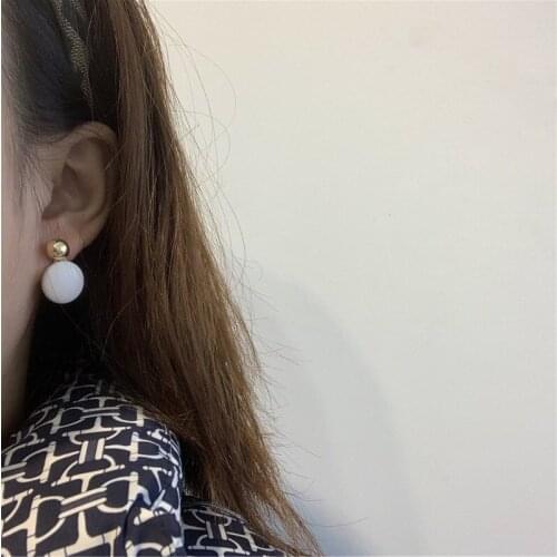 TIMEONLY Korean Fashion Round Leather Stud Earring White Orange Color Cgarm Earrings for Women Female Festival Gifts Jewellery