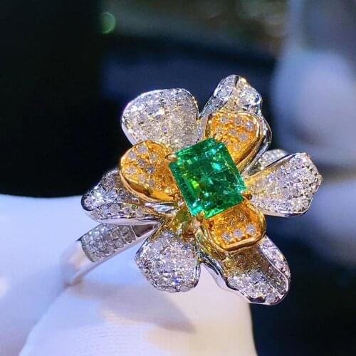 H529 Emerald Ring 0.8ct Pure 18 K Gold Jewelry 100% Natural Green Emerald Gemstone Diamond Female Rings for women Fine Ring