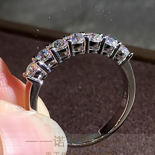 10K White Gold Women Ring Moissanite Diamonds 7 pcs 0.2 Carat 4mm Round Classic Wedding Party Engagement Anniversary Ring Trendy