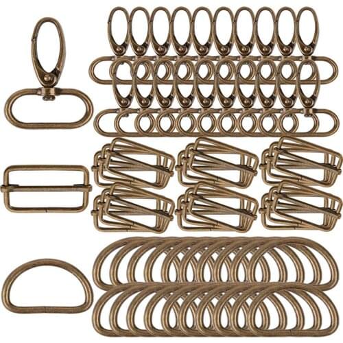 60Pcs Rectangle Adjuster Triglides Slides Buckle D Rings and Swivel Snap Hooks Tri-Glide Buckles for Handbag DIY Accessories