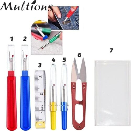 7Pcs Sewing Tool Sets Seam Ripper Thread Remover Stitch Unpicker Thread Cutter& Trimming Scissors& Tape Measure with Storage Box