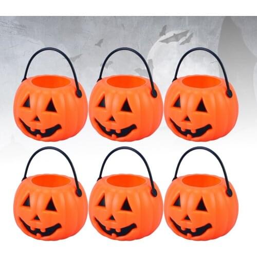 8pcs Portable Pumpkin Bucket Children Trick or Treat Pumpkin Candy Pail Holder Desktop Candlestick Candle Holder (Oran