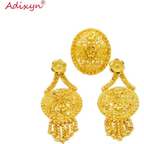 Adixyn Gold Color Tassels Ring/Earring For Women/Girls Arab/Ethiopian Jewelry Party Gifts N09166