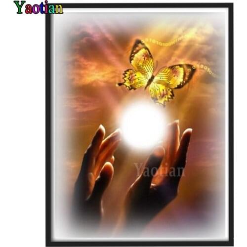 Yellow butterfly hand diy diamond painting Full Square/Round drill 5d Fantasy Sunset landscape diamond embroidery home decor