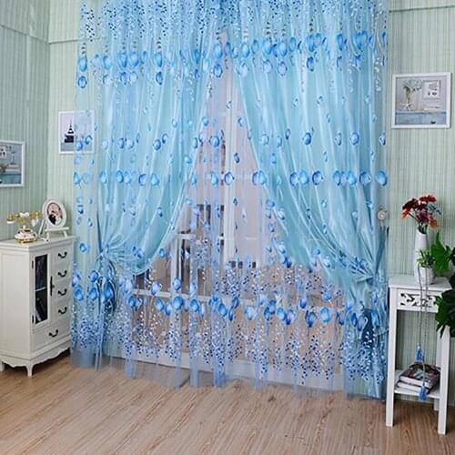 Floral Tulle Voile Door Window Curtain Drape Panel Sheer Scarf Valances Divider