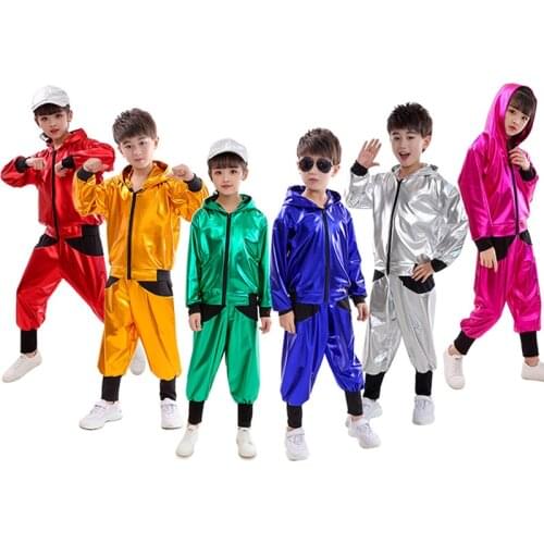 Children Hip Hop Dance Clothing Costume For Girls Boys Silver Gold Blue Green Rose Red School Hiphop Dance StreetWear Costume
