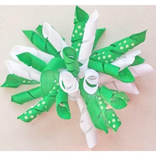 Girl 3.5" Curly polka dot Ribbon Korker Hair Bows Clips Prints Dot Ribbon Corker Ponytail Holders Hair ties Accessories 1pair