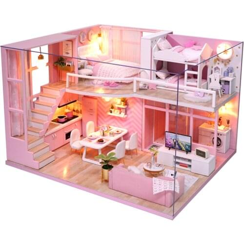 DIY Wooden Dollhouse Pink princess villa 3D Doll Houses Miniature With Furniture Assemble Toys Kids Girl Christmas Gift Casa