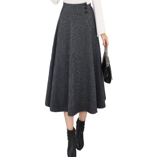 Long High Waist Retro Plaid Woolen Skirt Mid-Length High Waist Plaid Expansion Skirt Large A- line Long Lattice Skirt 818H