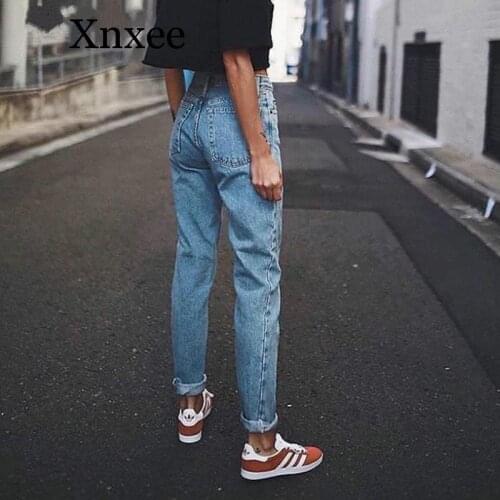 Xnxee Vintage ladies boyfriend jeans for women mom high waisted jeans blue casual pencil trousers korean streetwear denim pants