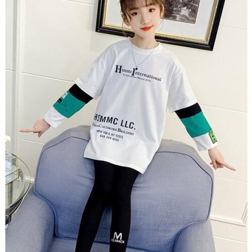 Girls t shirts Teenage girl tops 2021 Spring Cotton tops Long sleeve Kids Fall shirts Youth Girls long shirts Latters printing
