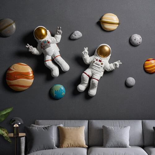 HHT Nordic Flight In Space Series Background Wall Decorations Astronaut Heavenly Body Ornament Creative Resin Wall Hanging Decor