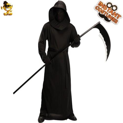 Reaper Costume Cosplay Halloween Adult Mens Grim Reaper Black Robe Party Costumes