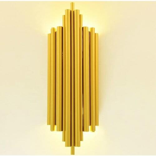 Nordic Post Modern Simple Creative Electroplated Gold Pipe Wall Lamp Bedroom Beside Lamps Kitchen Light Fixture Aisle LED Decor