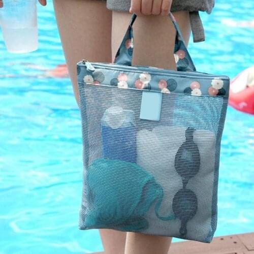 Summer Large Beach Bag For Towels Mesh Beach Bag Transparent Portable Polyester Useful Shopping Bag Large Picnic Beach Bags
