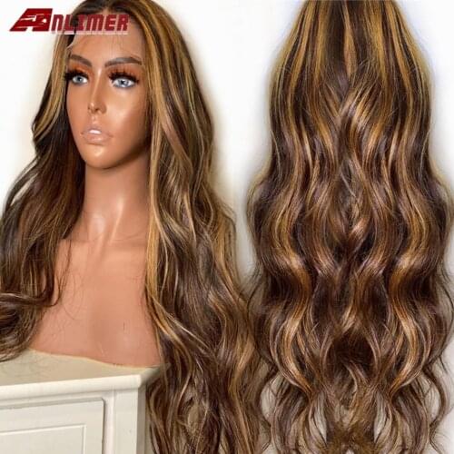 Honey Blonde Brown Ombre 13x6x1 T Part Lace Frontal Human Hair Wigs For Women Brazilian Remy Highlight Color 4/27 Lace Front Wig