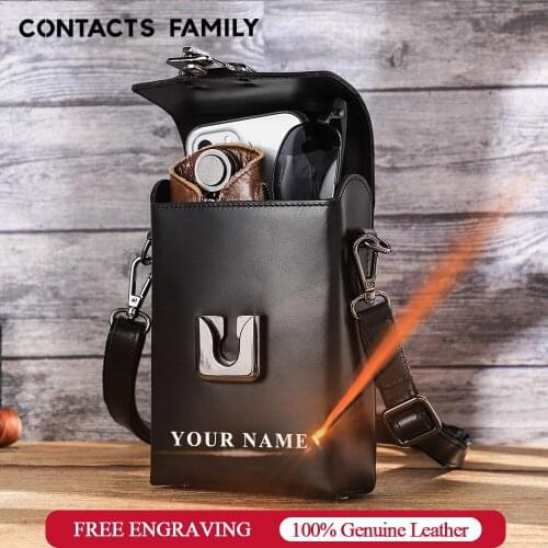 Crossbody Mens Leather iphone iphone 11 12 pro max case Mobile Phone Waist Bag Cow Leather Shoulder Messenger Phone Pounch