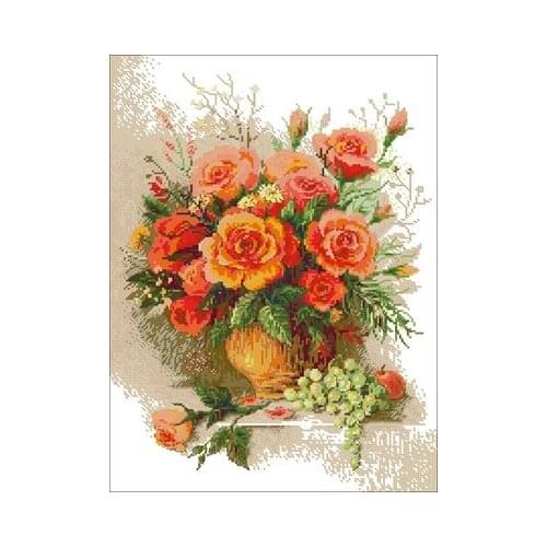 Yellow roses in a vase Needlework,For Embroidery,DIY 14CT Unprinted Arts Cross stitch kits Set Cross-Stitching Home Decor