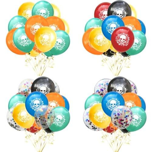 15pcs/set 12inch All Saints' Day Skeleton Head Latex Balloons Set DIY Confetti Ballons Halloween Party The Day of The Dead Decor