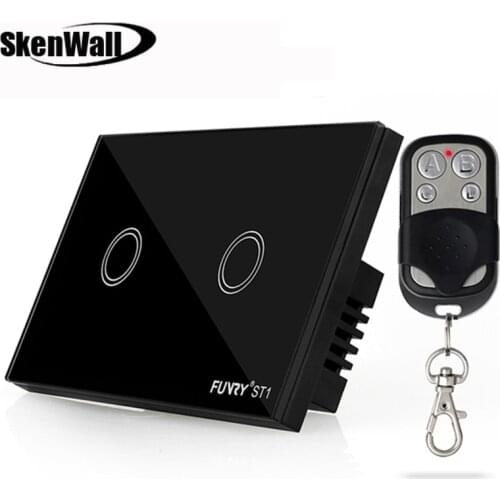 2Gang Wall Light Remote Control Black Touch Switch Luxury Crystal Glass Panel Led Light Switch 110-240V 120*73*34mm US Standard